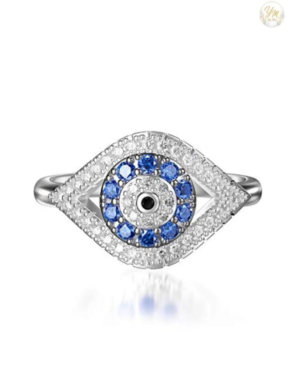 925 Sterling Silver Evil Eye Signet Ring for Women, Cubic Zirconia